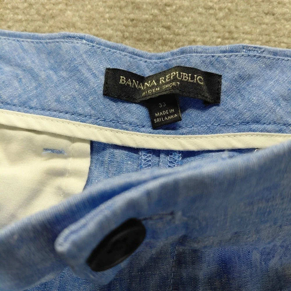 Banana Republic Aiden Linen Shorts Mens 33 Blue Chino Preppy Coastal 9